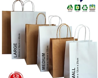 Paper bags, Party bags, Gift bags with handle (Premium Quality - White & Brown)
