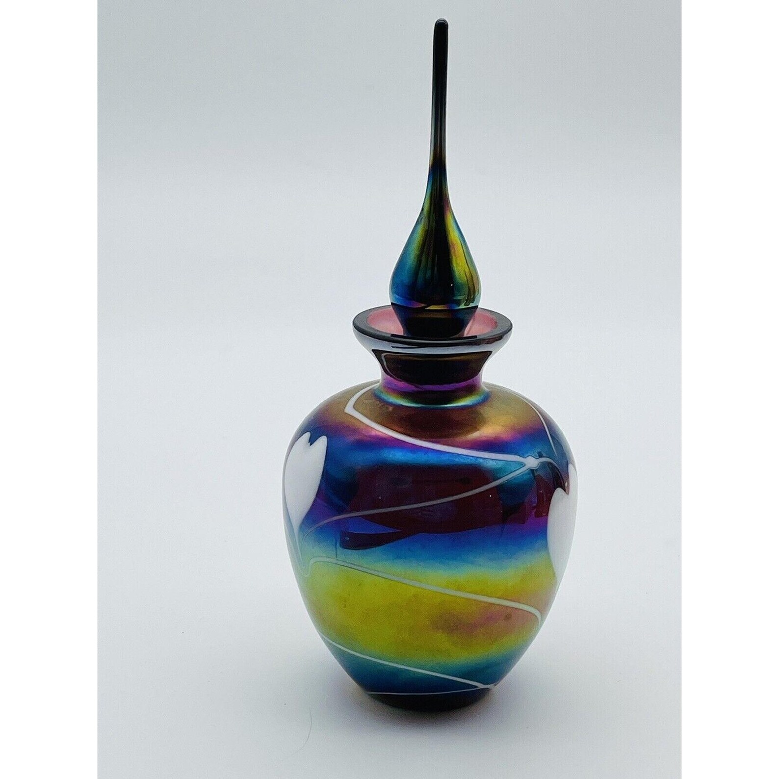 Hand Blown Vanity/dresser Art Glass Perfume Bottle Iridescent Hearts ...