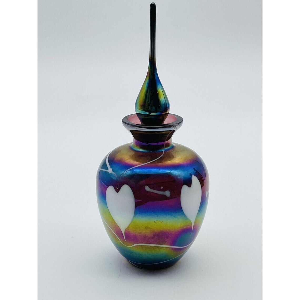 Hand Blown Vanity/dresser Art Glass Perfume Bottle Iridescent Hearts ...