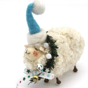 Sheep Elf, Christmas Sheep, Felted Sheep, Little White Sheep Prim Needle Felted Sheep #7743