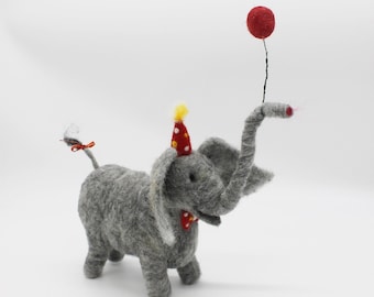 Needle Felted Birthday Party Elephant Sculpture #8072