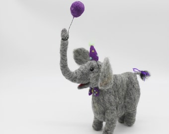 Needle Felted Birthday Party Elephant Sculpture #8073