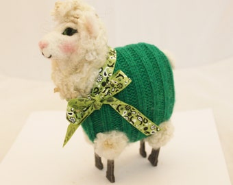 Sheep, Lammies  in Jammies   Needle Felted  Saint Patricks Day Green Sheep #4139