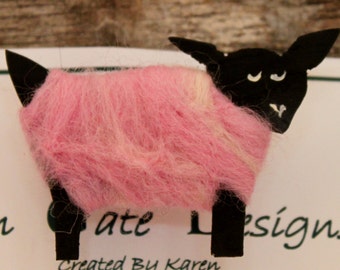 Sheep, Needle Felted Pastel Pink Sheep Pin, Wearable Lammies in Jammies, Felted Sheep Brooch, # 1757