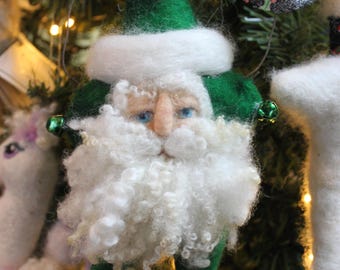 Needle Felted Star Santa Ornament, Hand Dyed Wool, Christmas Decor