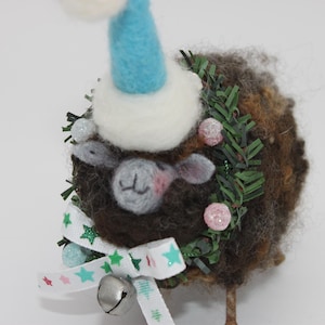 Felted Sheep Christmas Decoration, Needle Felted Sheep Elf , Counting Sheep   #7745