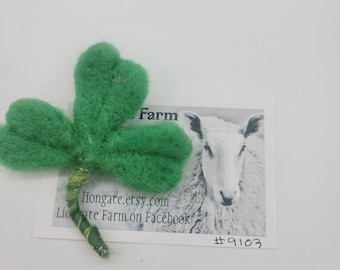 Needle Felted Clover Pin, Saint Patrick's Brooch, Wool Jewelry