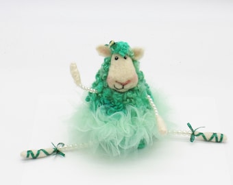 Sheep, Felted Sheep, Ballerina Sheep, Sheep Nursery Decoration, "Pearl" Needle Felted Sheep #6109