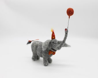 Needle Felted Birthday Party Elephant Sculpture #8070