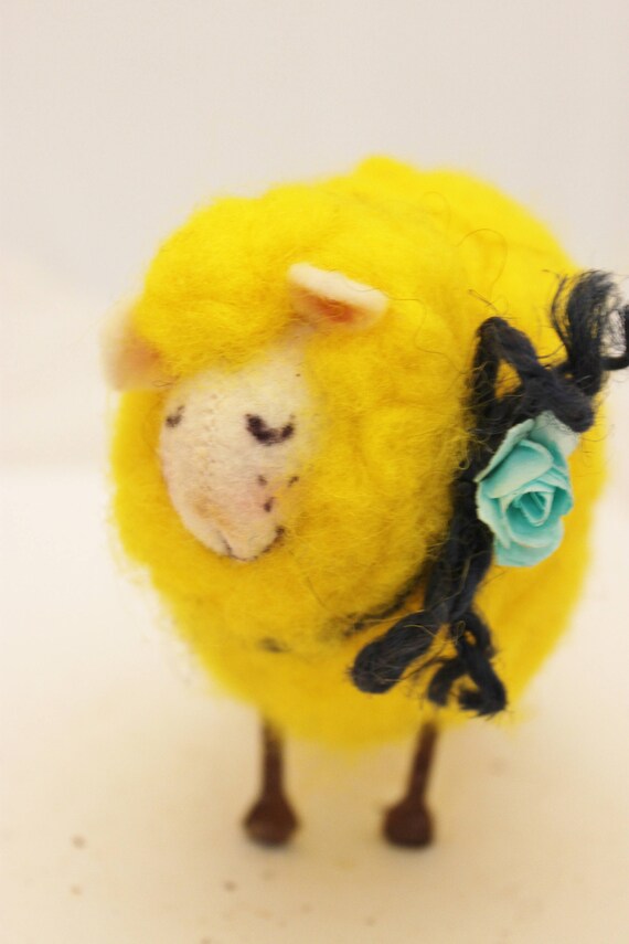 Sheep Little Yellow Sheep Prim Needle Felted Sheep Year of Etsy