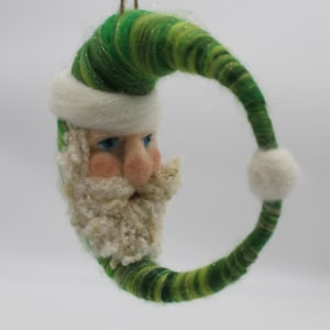 Santa Moon Ornament, Needle Felted Santa, Father Christmas, Kris Kringle Ornament # 8656