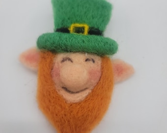 Needle Felted Leprechaun Pin, St. Patrick's Day Brooch