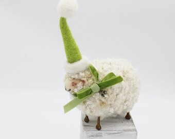 Sheep/ Sheep Elf/Farmhouse/ Needle Felted Sheep/Christmas Sheep/Tiered Tray Decoration # 7588