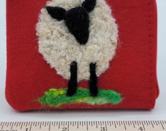 Felted Sheep Coin Purse, Needle Felted Wool Wallet