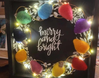 Merry and Bright Needle Felted Light Bulb Lighted  Christmas Decoration