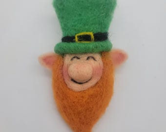 Needle Felted Leprechaun Pin, St. Patrick's Day Brooch
