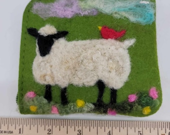 Needle Felted Sheep Coin Purse, Handmade Wool Wallet