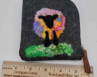 Needle Felted Sheep Coin Purse, Wool Landscape Wallet