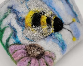 Needle Felted Bee Coin Purse, Handmade Sheep Wool Wallet