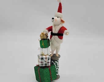 Needle Felted Santa Mouse, Wool Christmas Holiday Decor