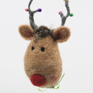 Deer Ornament, Needle Felted Deer Ornament, Buck Christmas Ornament, Felted Rudolph/Christmas Ornament #5815