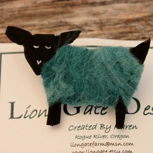 Sheep, Needle Felted Sheep Pin, Wearable Lammies in Jammies, Felted Sheep Brooch, # 1740