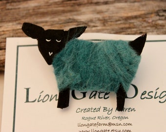 Sheep, Needle Felted Sheep Pin, Wearable Lammies in Jammies, Felted Sheep Brooch, # 1740