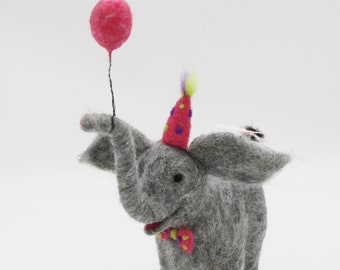Needle Felted Birthday Party Elephant Sculpture #8071