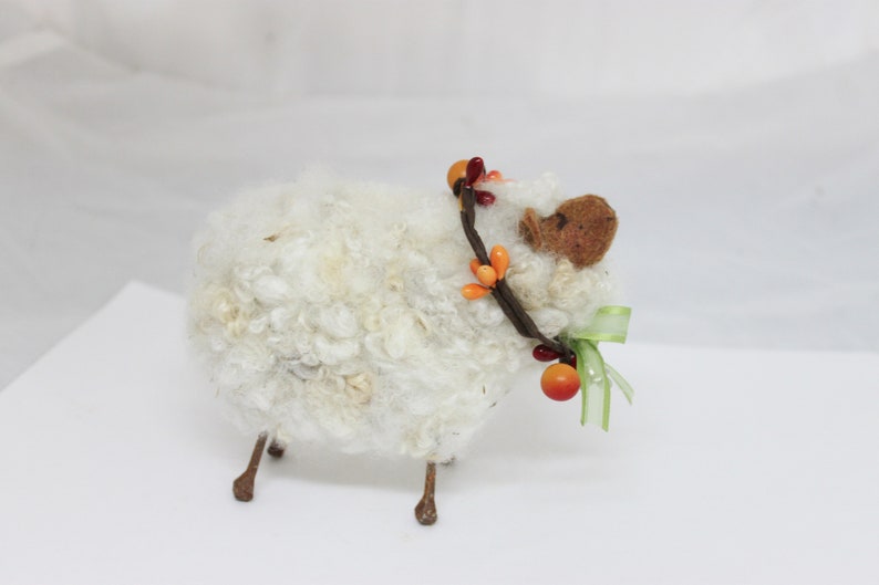 Sheep White Sheep Prim Needle Felted white Sheep # 4726