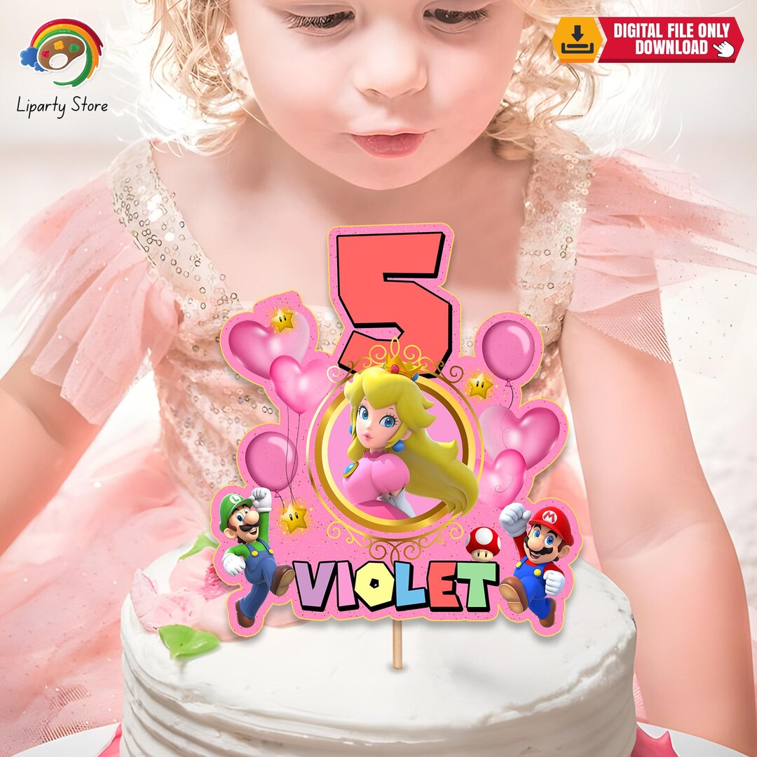 Printable Princess Peach Birthday Cake Topper, Super Mario Princess ...