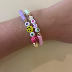Emoji Bracelet, Gift, Custom Bracelet, Personalized, Clay Beads Bracelet, Heishi, Gift for Her, Birthday Gift, pastel coloured bracelets