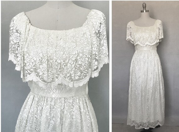 LANZ Vintage 70s Long Lace Dress, Wedding, Party … - image 1