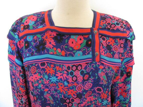 Diane Feis 80s Dress, Multi Print Fabric, Blue, C… - image 5