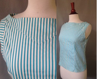 SALE..1950s Like New Candy Stripe Sleeveles Blouse / Cotton / Rockabilly or Mad Men Style Glamour Sun top / size 4 / 6 Small