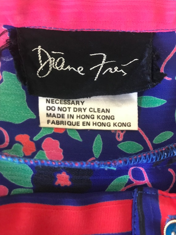 Diane Feis 80s Dress, Multi Print Fabric, Blue, C… - image 2