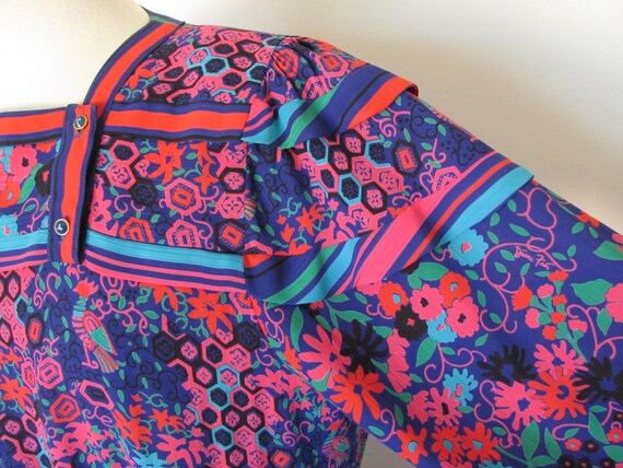 Diane Feis 80s Dress, Multi Print Fabric, Blue, C… - image 7