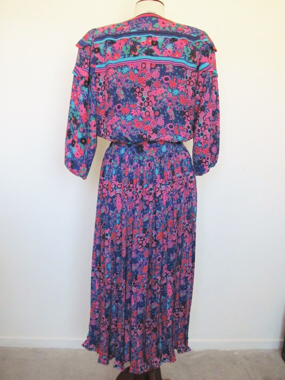 Diane Feis 80s Dress, Multi Print Fabric, Blue, C… - image 8