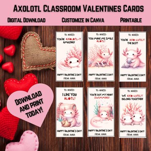 Axolotl Classroom Valentines Day Cards | Class Valentines | Toddler Valentines | Kids Valentines Exchange | Printable | Instant Download |