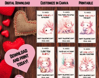 Biglietti di San Valentino per la classe di Axolotl / Biglietti di San Valentino per la classe / Biglietti di San Valentino per i più piccoli / Scambio di San Valentino per bambini / Stampabili / Download immediato /