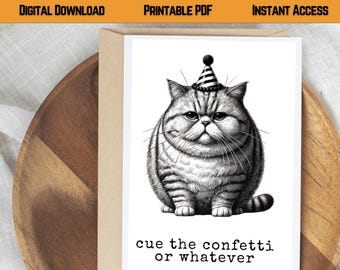 Funny Cat Birthday Card | Sarcastic Birthday Card | Printable Birthday ...
