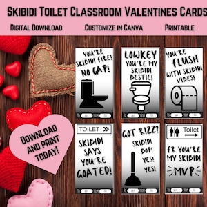Skibidi Toilet Valentijnsdagkaarten | Valentijnskaarten in de klas | Valentijnskaarten voor tieners | Klasse Valentijnsuitwisseling | Afdrukbaar | Direct downloaden |