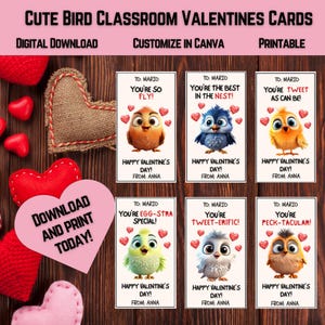 Cartes de Saint-Valentin mignonnes de classe d'oiseau | Saint-Valentin de classe | Saint-Valentin pour tout-petits | Échange Saint-Valentin pour enfants | Imprimable | Téléchargement instantané |
