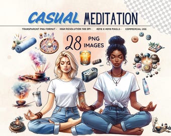 Meditation Png Clipart Bundle, 28 Modern Spirituality Images Set, Calming Peaceful Art, Healing Sage, Crystal Graphics, Commercial Use Pngs