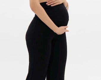 Pantalones palazzo de maternidad, leggings de talle alto para embarazadas, ropa posparto (negro)