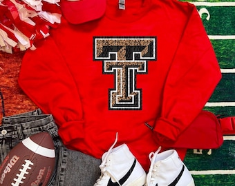 Leopard Texas Tech „Double T“ Digital PNG | Red Raiders Leopardenmuster Design | Game Day Shirt Sublimation | Sofort Download