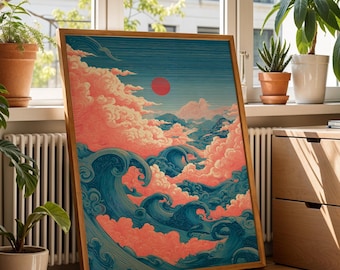 Abstract Japanese Printable Wall Art, Mid Century Modern Decor, Japandi Wall Art, Chinoiserie Style Japanese Wall Art