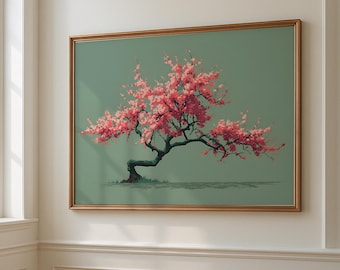 Cherry Blossom Wall Art, Japandi Art Print, Japanese Cherry Blossom Tree, Printable Wall Art, Large Mid Century Wall Decor