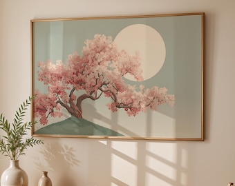 Cherry Blossom Tree Wall Art, Japanese Sakura Printable Art, Japandi Style Wall Decor, Minimal Large Wall Art, Digital Download