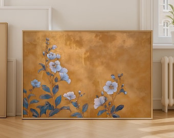 Vintage Botanical Wall Art, Japanese Floral Print, Large Horizontal Art Print, Chinoiserie Style Decor, Printable Wall Art