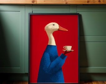 Printable Duck Wall Art, Colorful Kitchen Prints, Kitchen Wall decor, Duck Prints, Funny Duck Wall Art